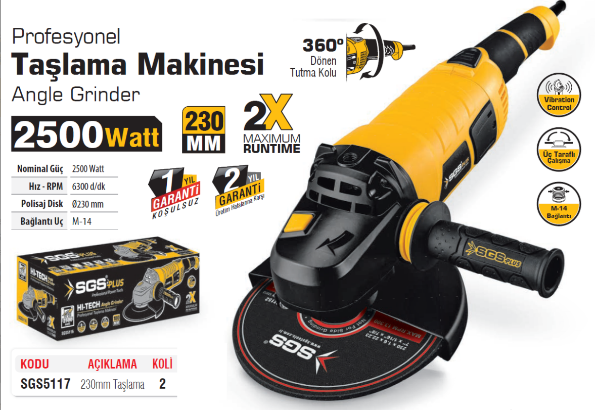 SGS5117 TAŞLAMA MAKİNESİ 230MM 2500 WATT